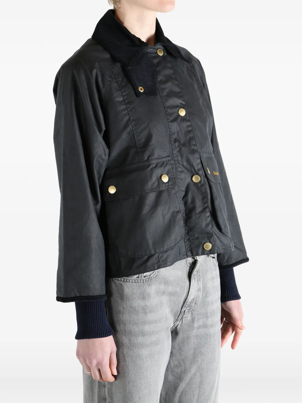Barbour Beadnell cropped jack met ribfluwelen kraag Blauw