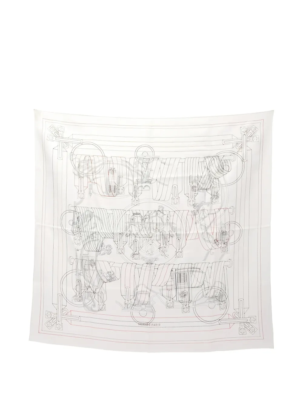 Hermès Pre-Owned 2020s Ex-Libris Les Sangles embroidered scarf | White | Image 1