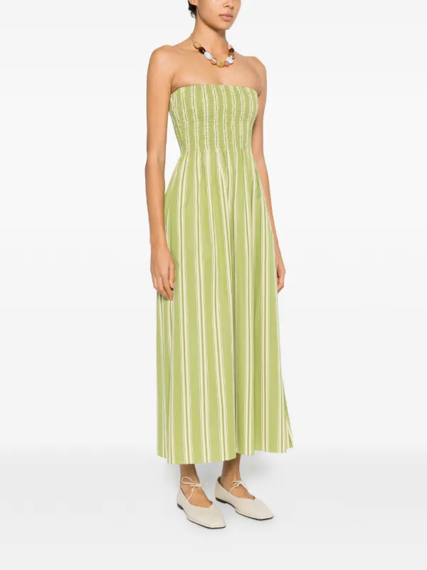 Faithfull The Brand Jamie Midi Striped Smocked Dress | Green | FARFETCH