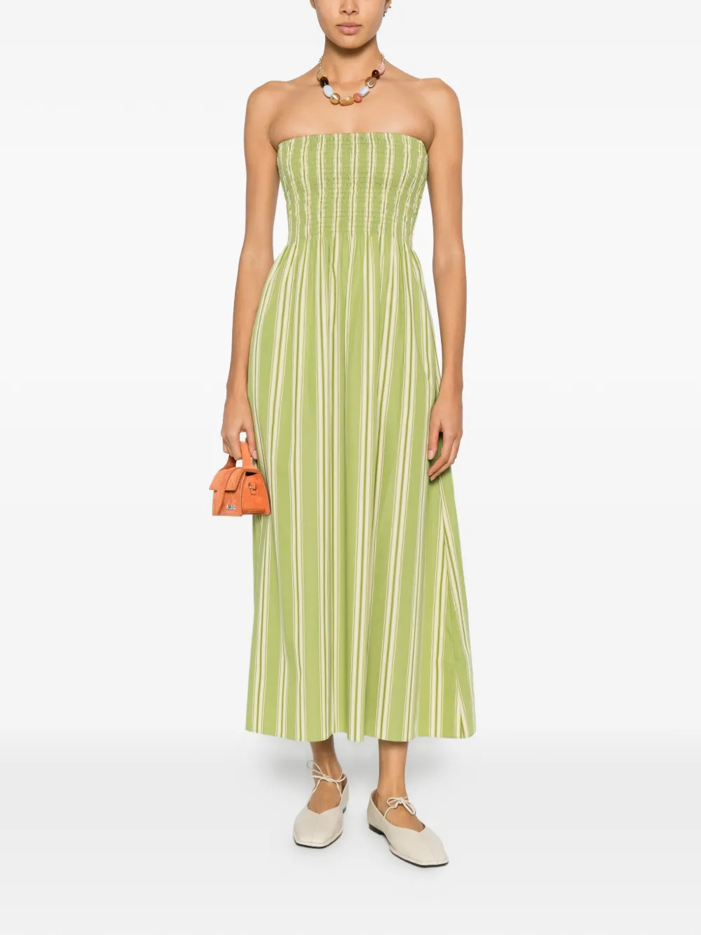 Faithfull the Brand Jamie Midi striped smocked dress - Groen