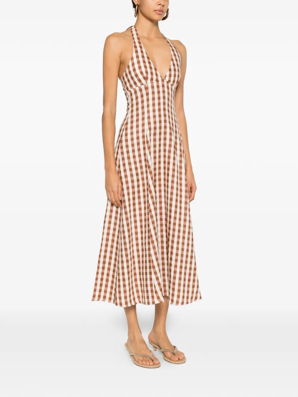 Faithfull Midi-jurk met halternek en gingham ruit Bruin