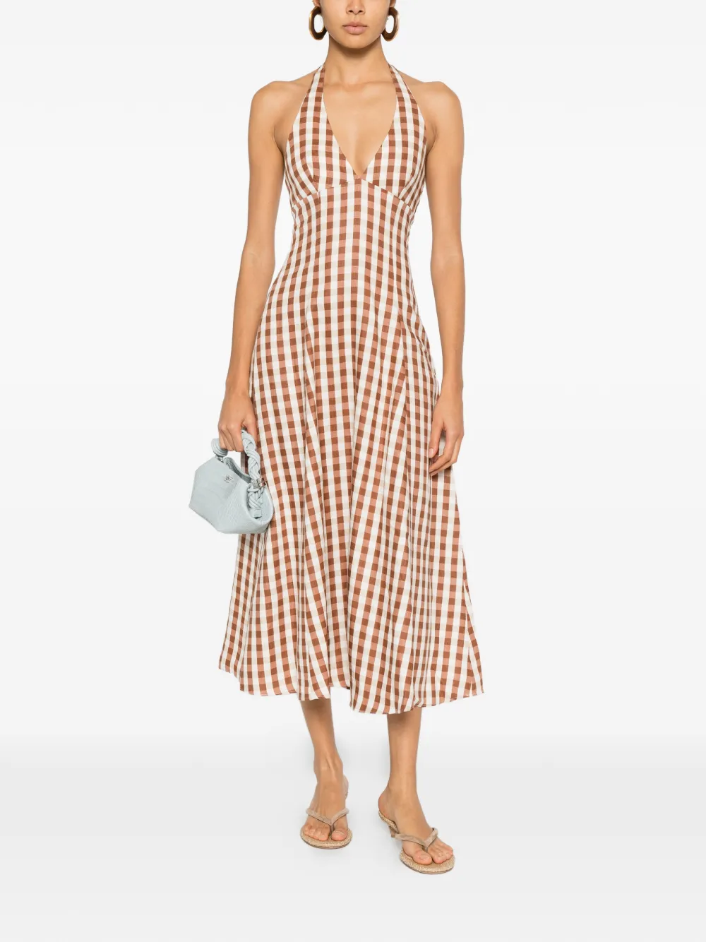 Faithfull the Brand gingham halterneck midi dress - Bruin