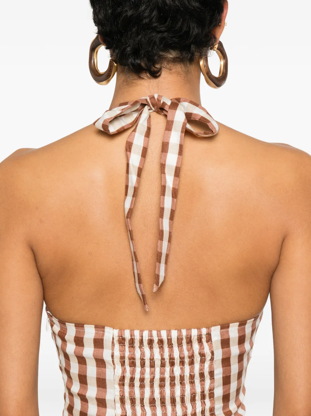 Faithfull Midi-jurk met halternek en gingham ruit Bruin