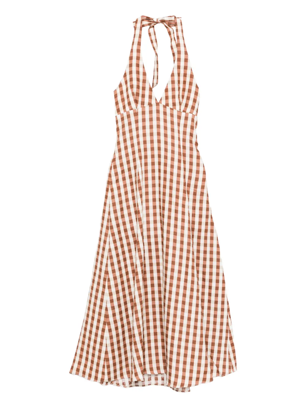Faithfull the Brand gingham halterneck midi dress - Marrone