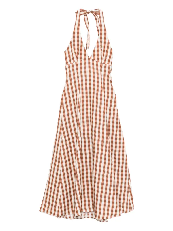 Faithfull The Brand Gingham Halterneck Midi Dress | Brown | FARFETCH