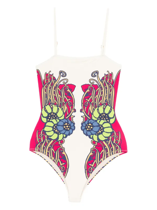 La DoubleJ Floral Print Swimsuit in White