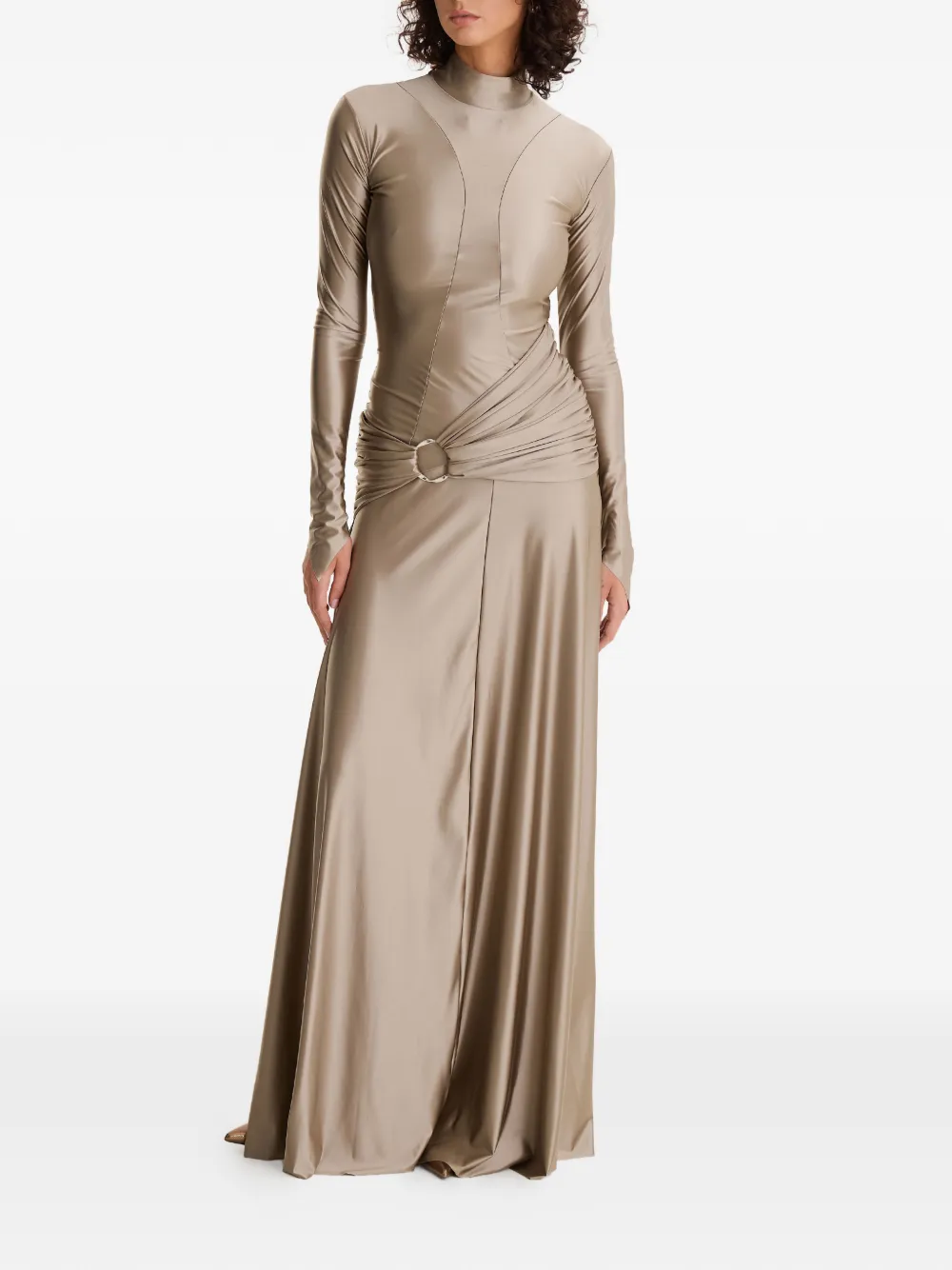 MOOS STUDIO ring-detail long-sleeved maxi dress - Beige