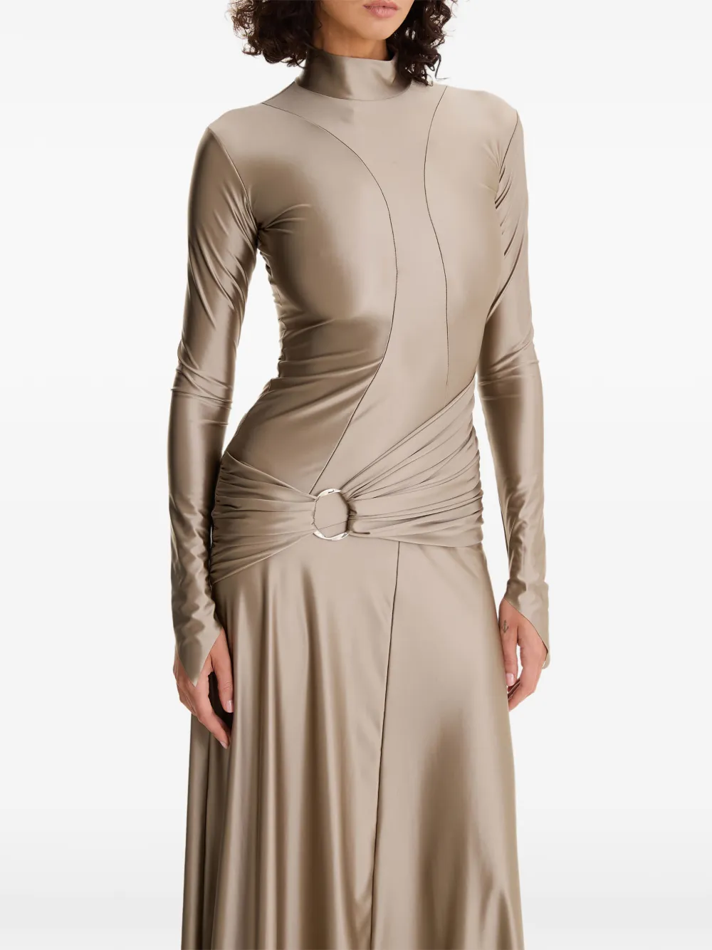 MOOS STUDIO Maxi-jurk met lange mouwen en ringdetail Beige