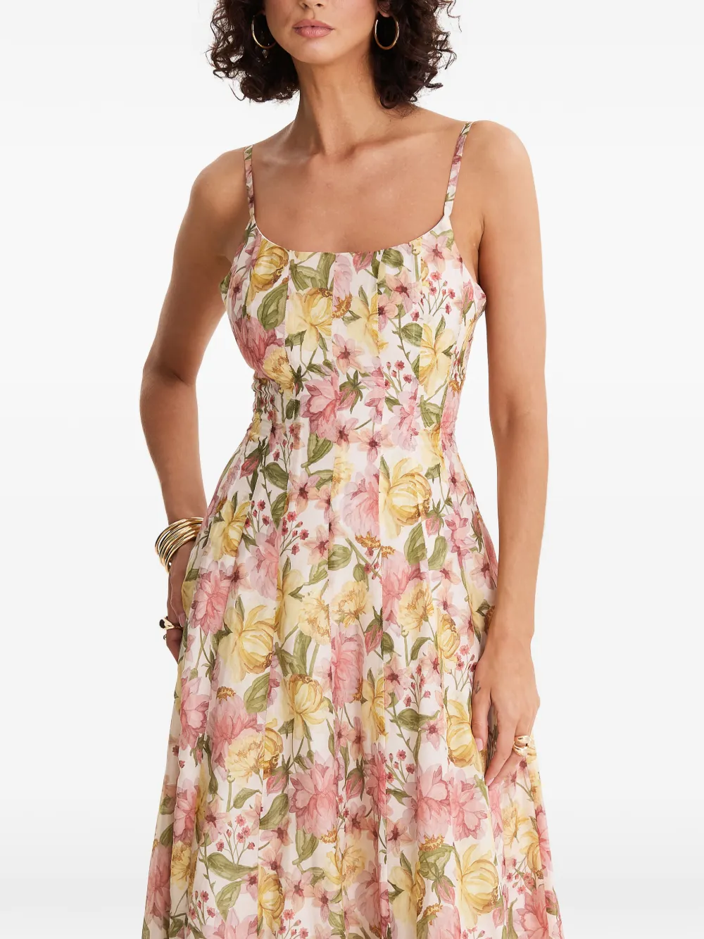 MOOS STUDIO Flora Reverie maxi-jurk met bloemenprint Beige