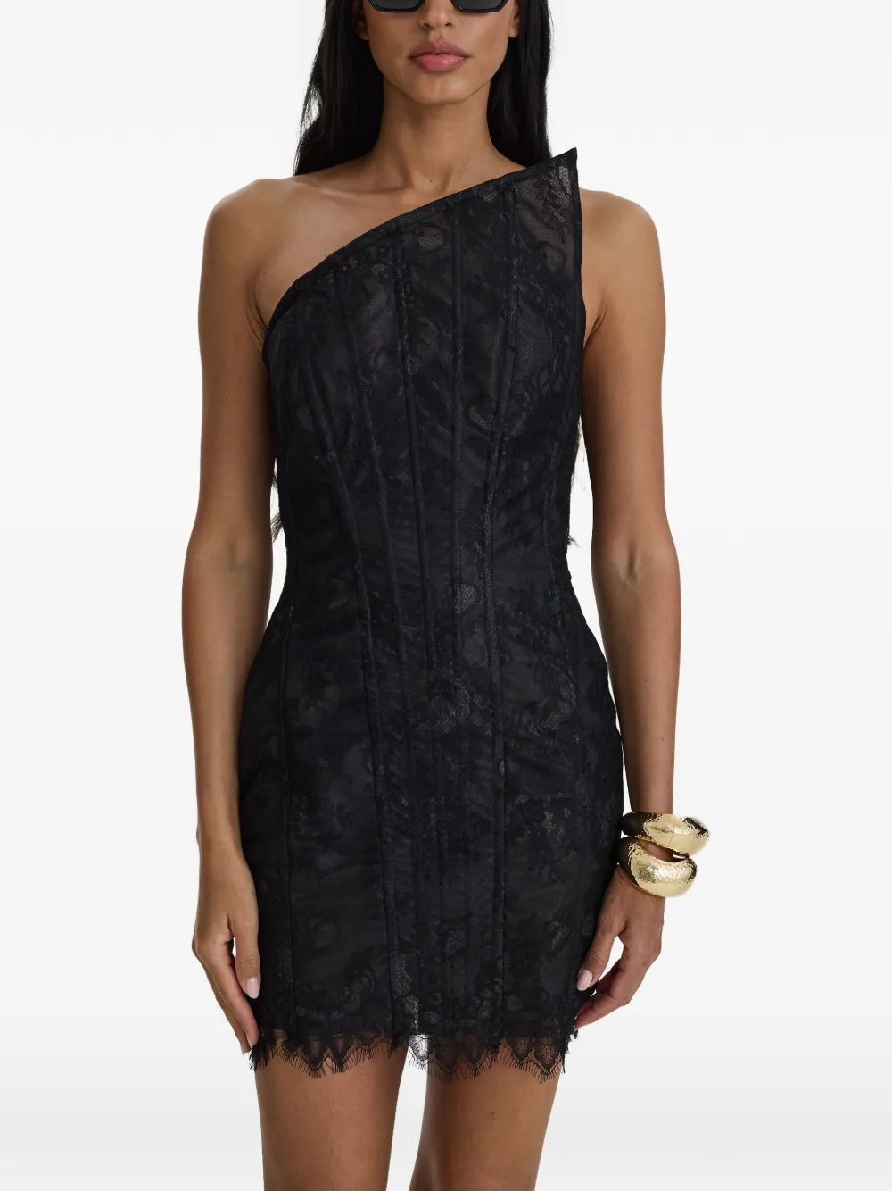 MOOS STUDIO triangle lace-detail mini dress - Nero