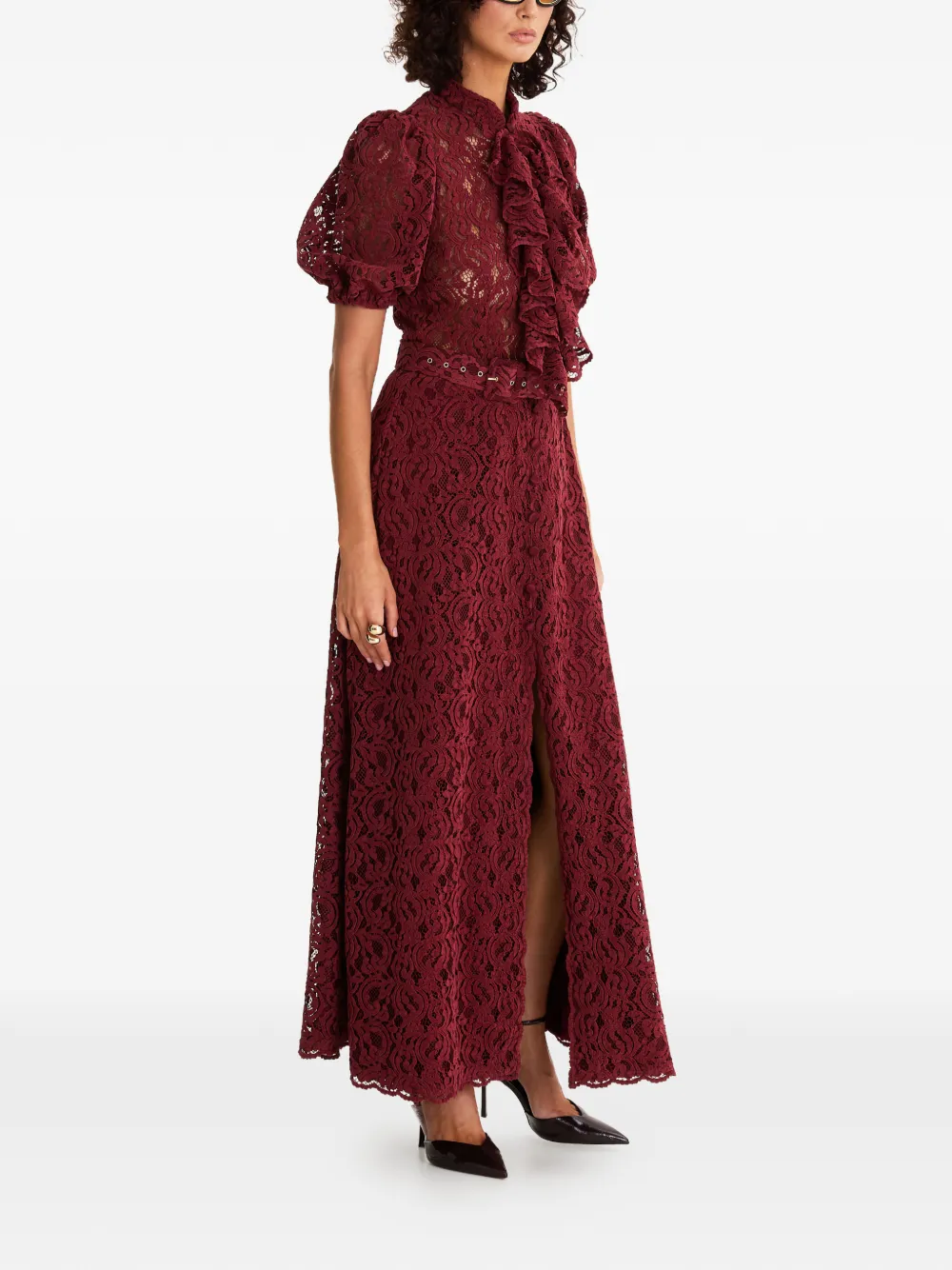 MOOS STUDIO Fatal Bloom ruffled lace maxi dress - Rood