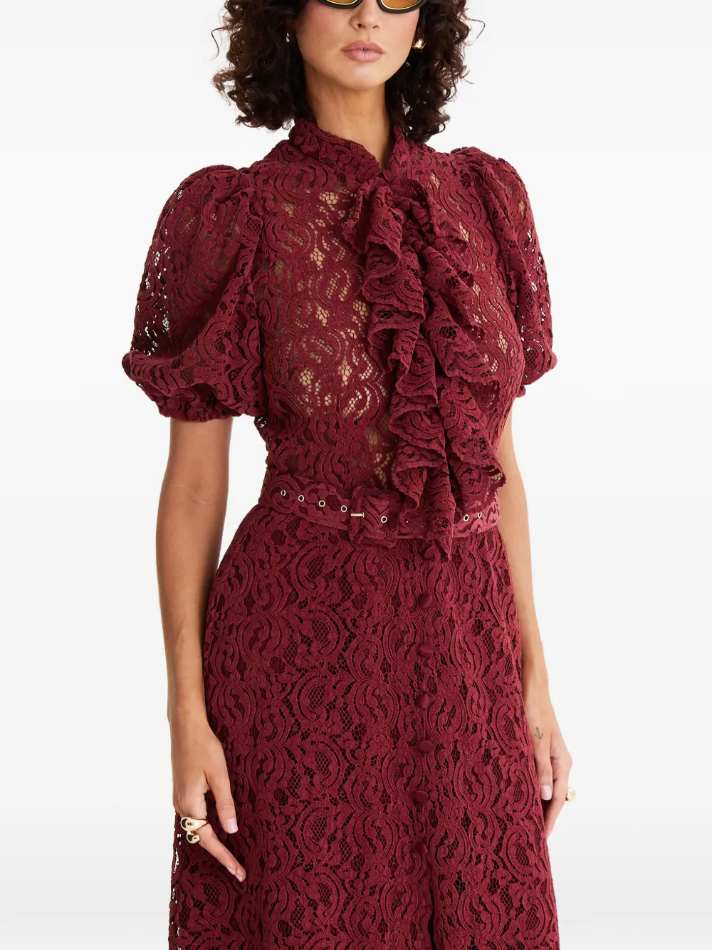 MOOS STUDIO Fatal Bloom maxi-jurk met ruches Rood