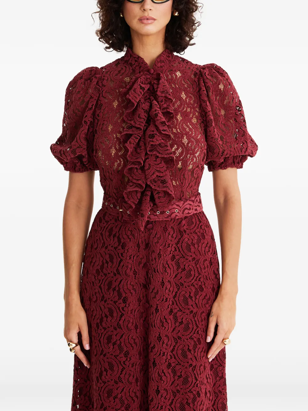 MOOS STUDIO Fatal Bloom maxi-jurk met ruches Rood