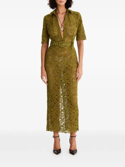 MOOS STUDIO Tropical Sinner lace belted midi dress