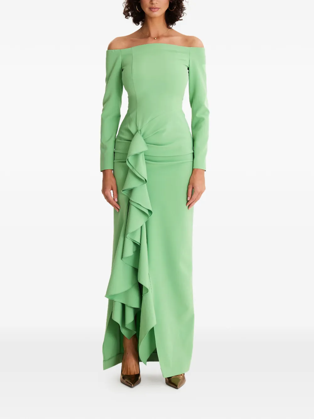 MOOS STUDIO ruffled off-shoulder dress - Groen