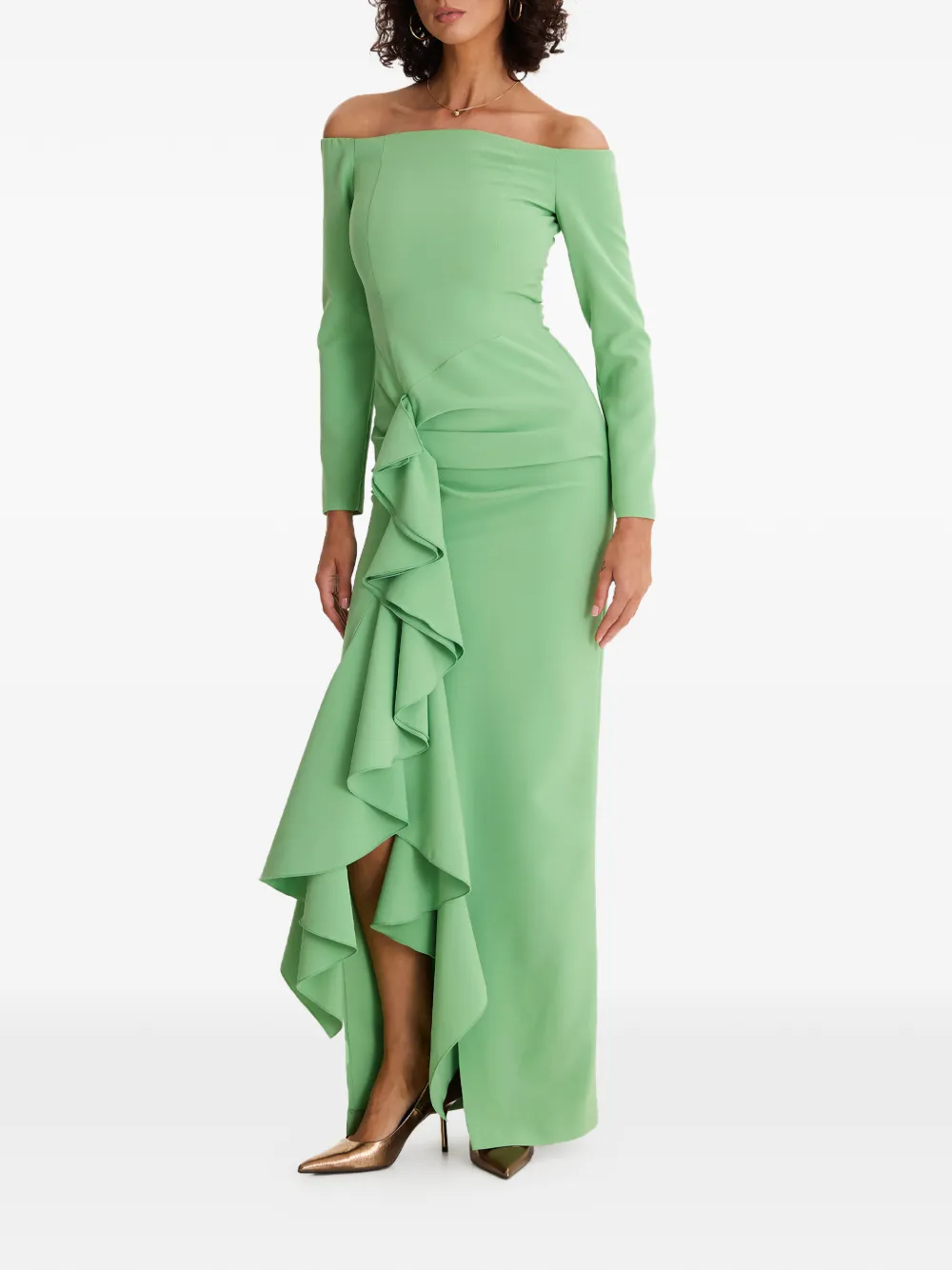  Moos Studio Ruffled Off-shoulder Dress - Green 
