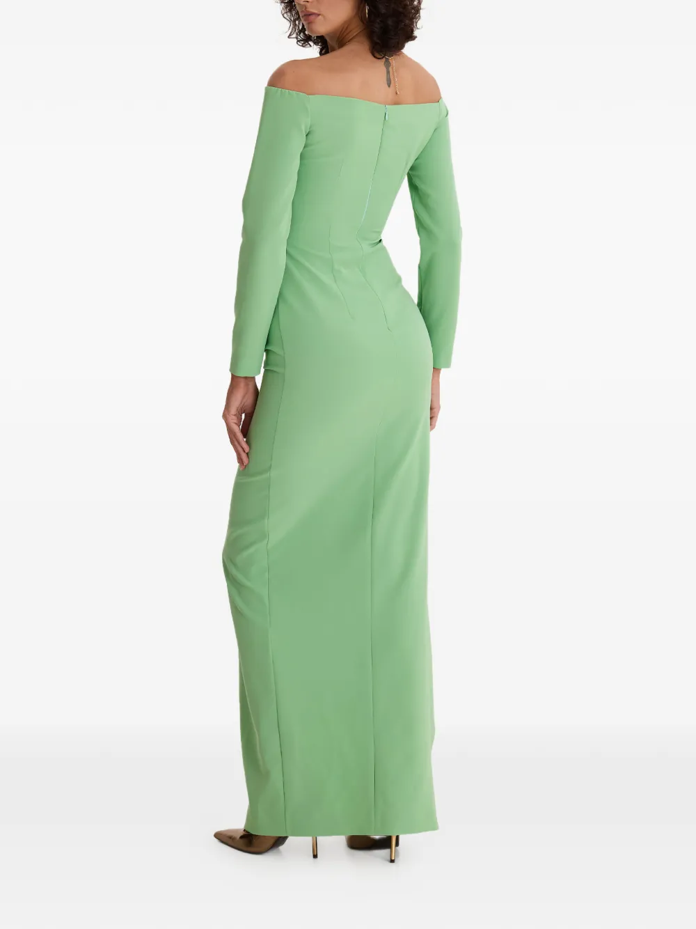 MOOS STUDIO Off-shoulder jurk met ruches Groen