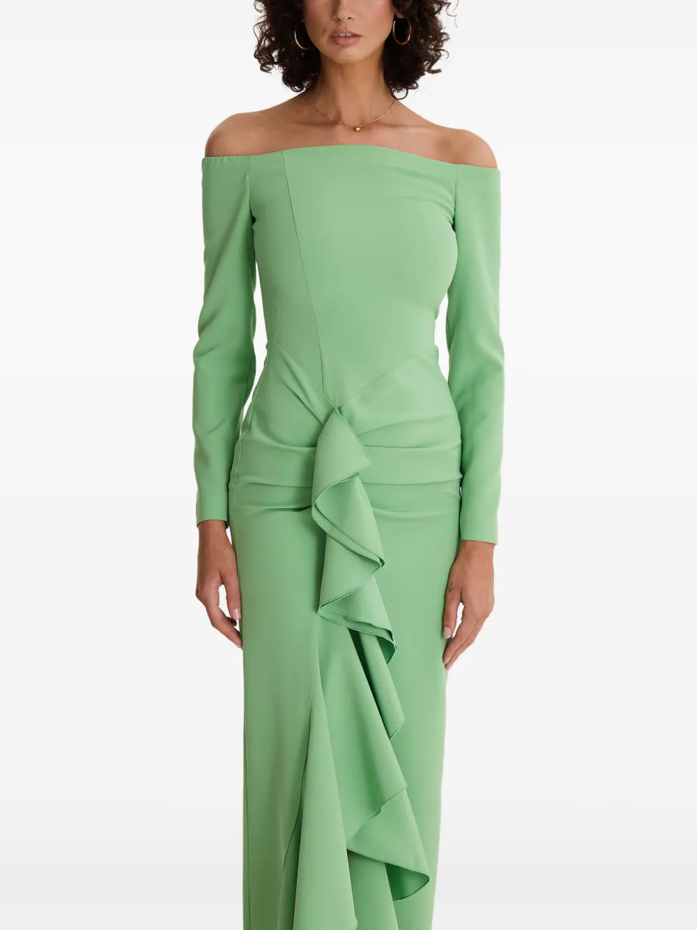 MOOS STUDIO Off-shoulder jurk met ruches Groen