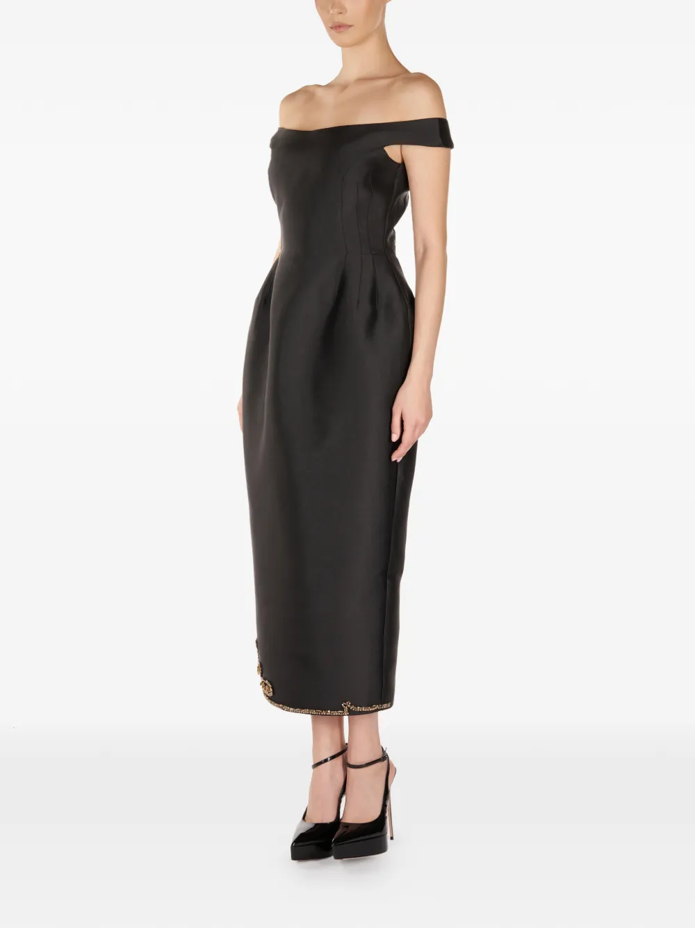 ARAFTU Off-shoulder verfraaide midi-jurk Zwart