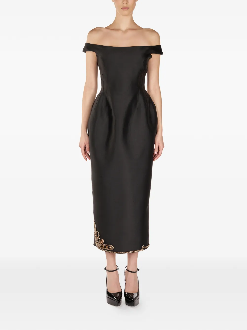 ARAFTU off-shoulder embellished midi dress - Nero