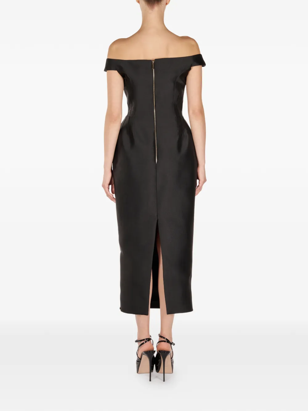 ARAFTU Off-shoulder verfraaide midi-jurk Zwart