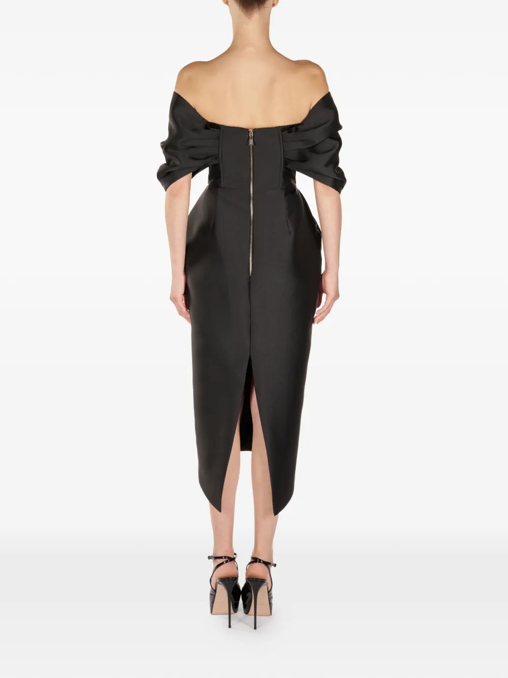  Araftu Off-shoulder Midi Dress - Black 