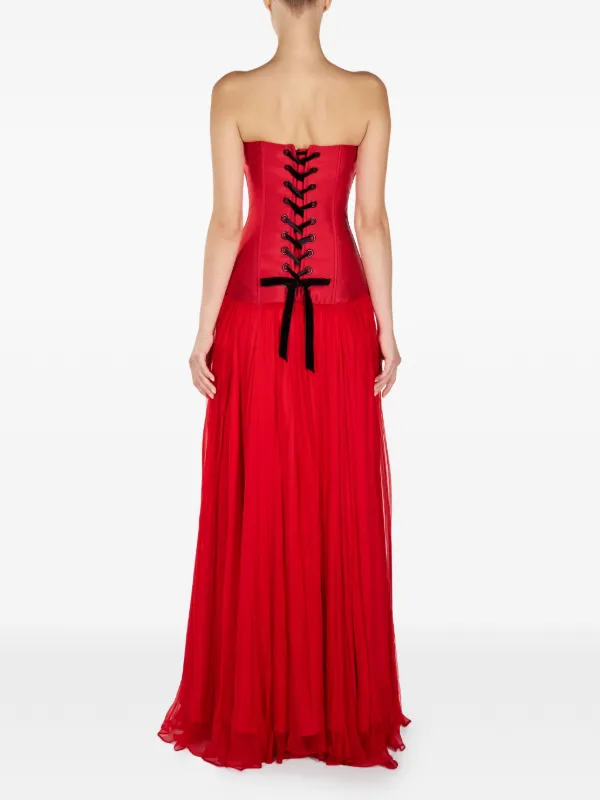 ARAFTU Corset tie-fastening Maxi Dress | Red | FARFETCH JO
