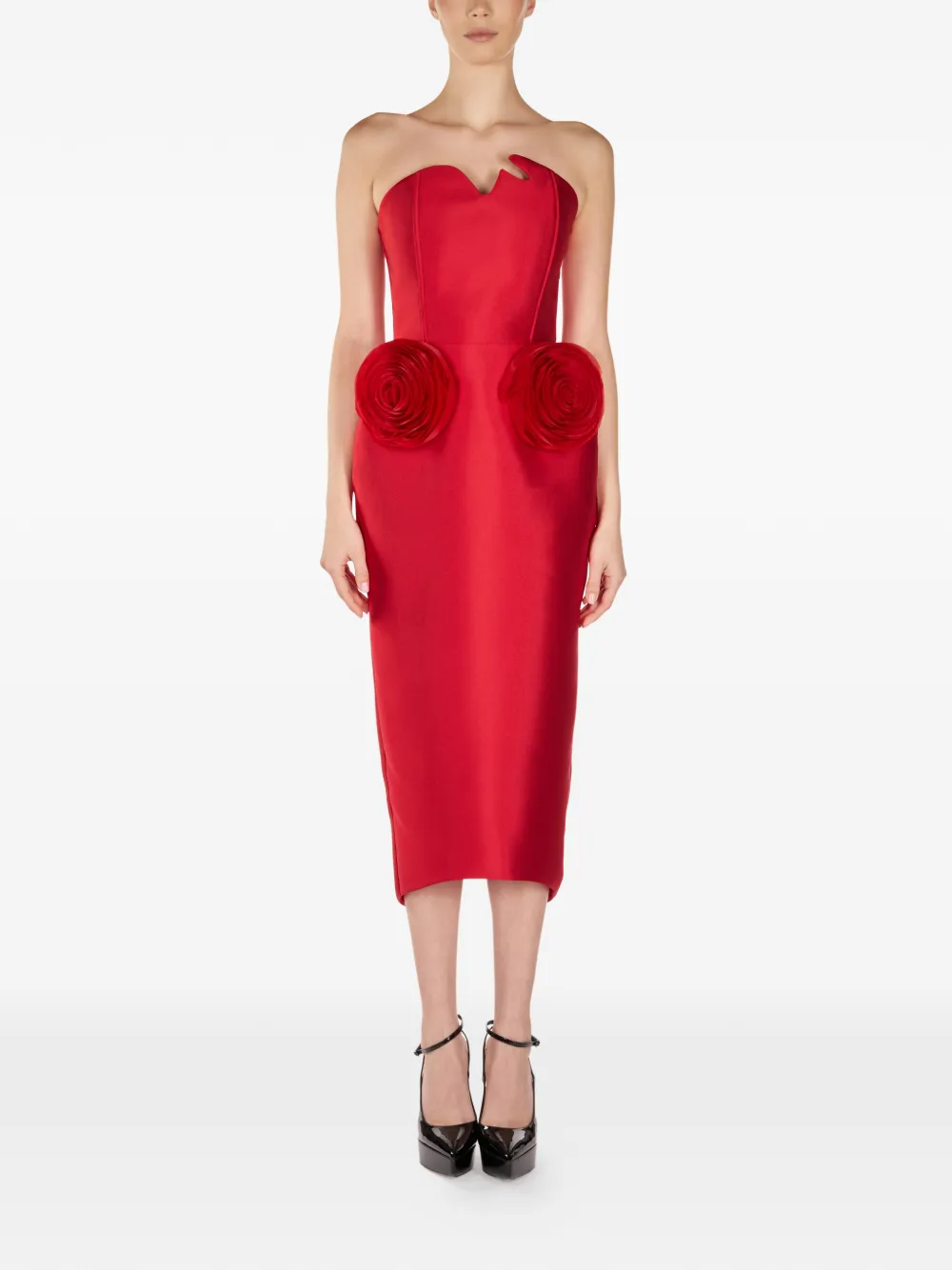ARAFTU rose-detail strapless midi dress - Red