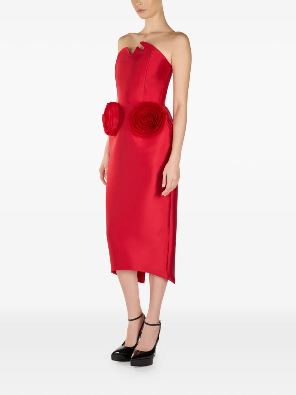ARAFTU Strapless midi-jurk met roosdetail - Rood