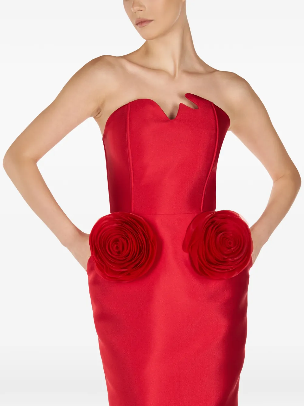 ARAFTU Strapless midi-jurk met roosdetail Rood