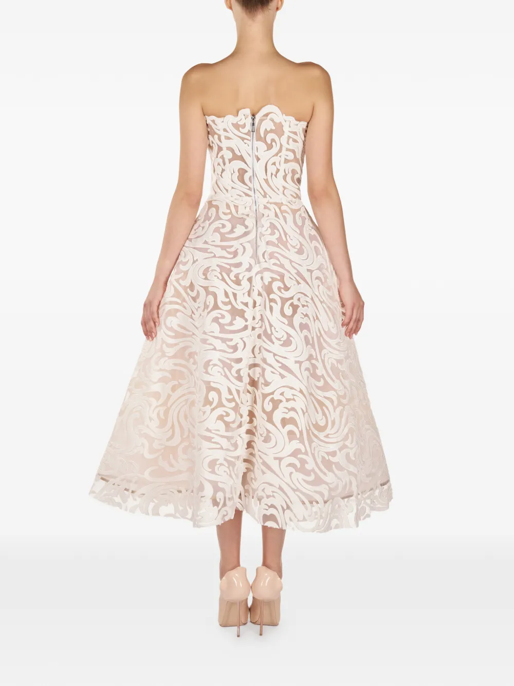  Araftu Strapless Patterned Midi Dress - White 