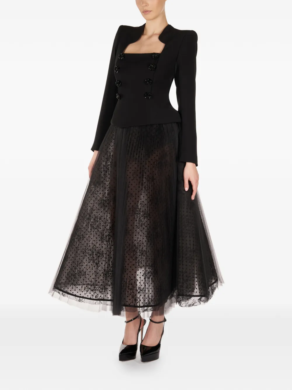 ARAFTU button embellished skirted all in one - Zwart