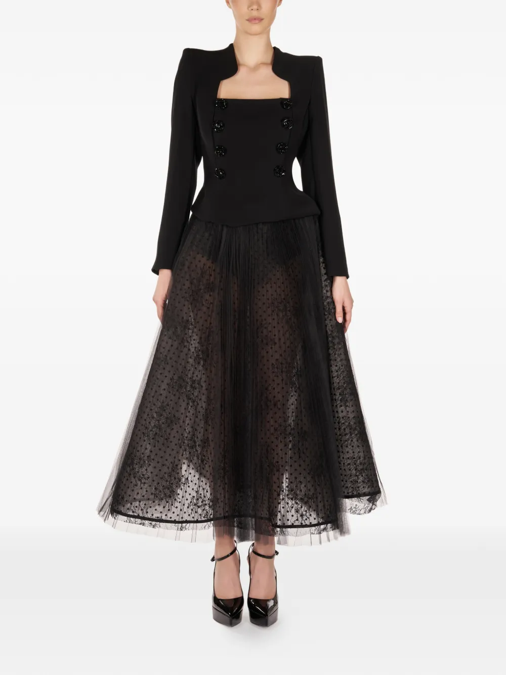 ARAFTU button embellished skirted all in one - Nero