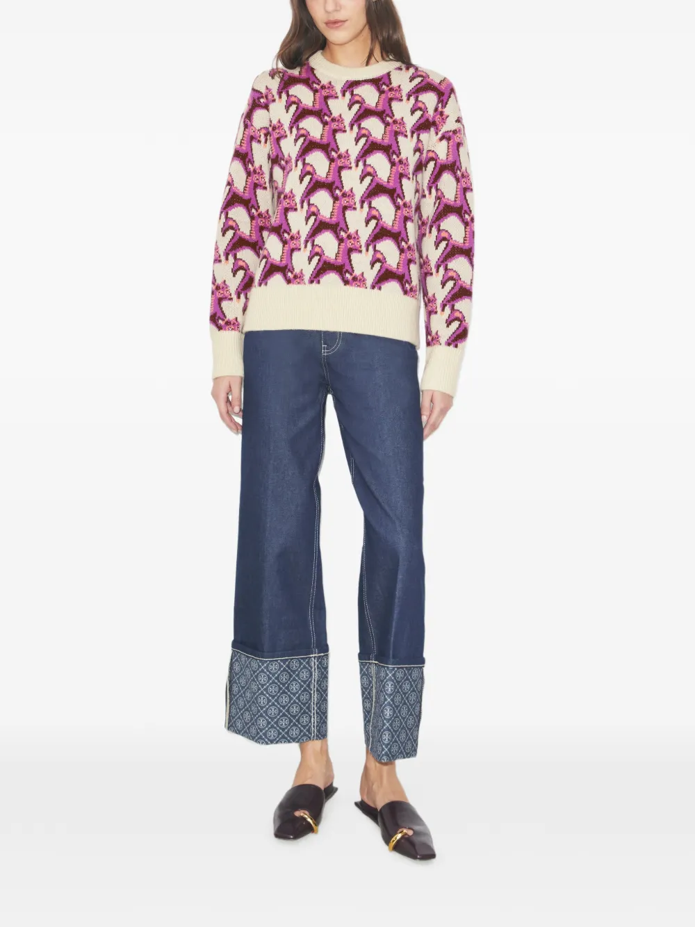  Tory Burch Jacquard Crew-neck Sweater - Neutrals 