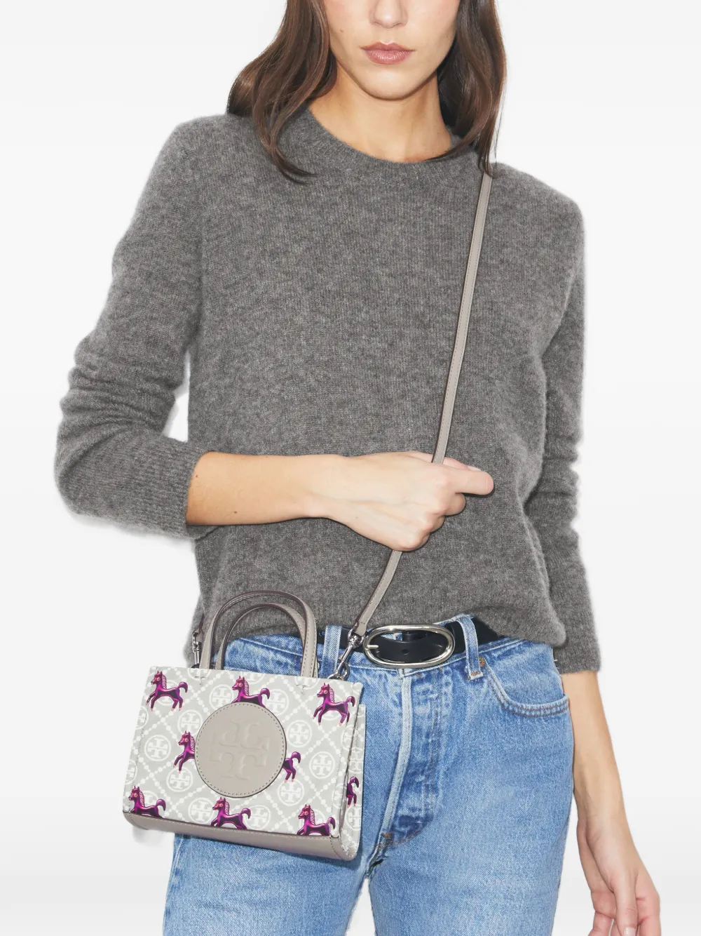  Tory Burch Mini Ella Horse-pattern Logo Tote - Grey 