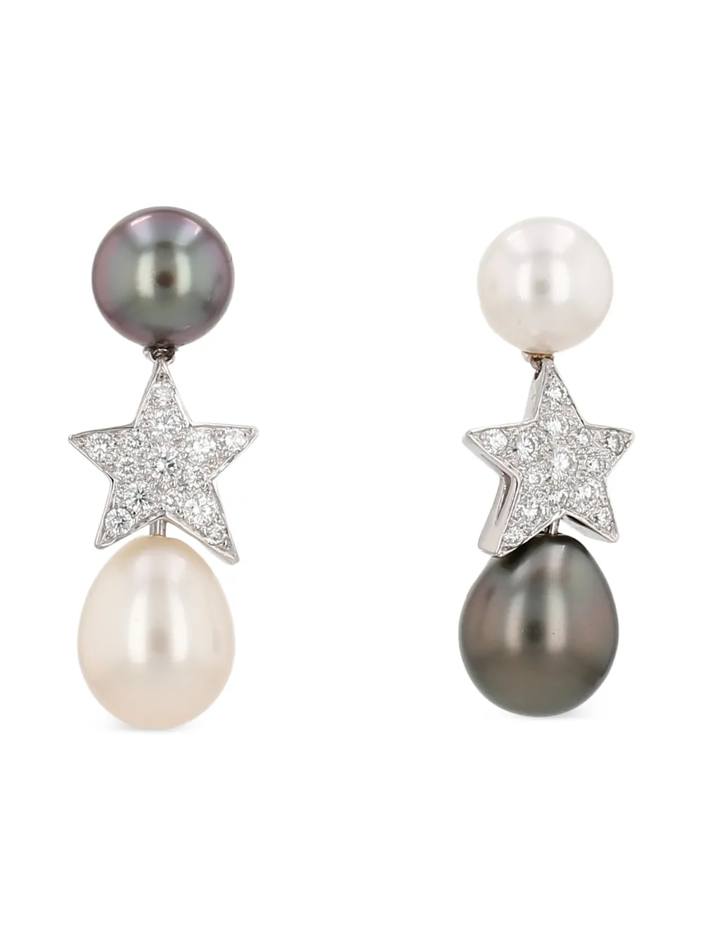 CHANEL Pre-Owned 2010's pearl diamond stars earrings - Argento