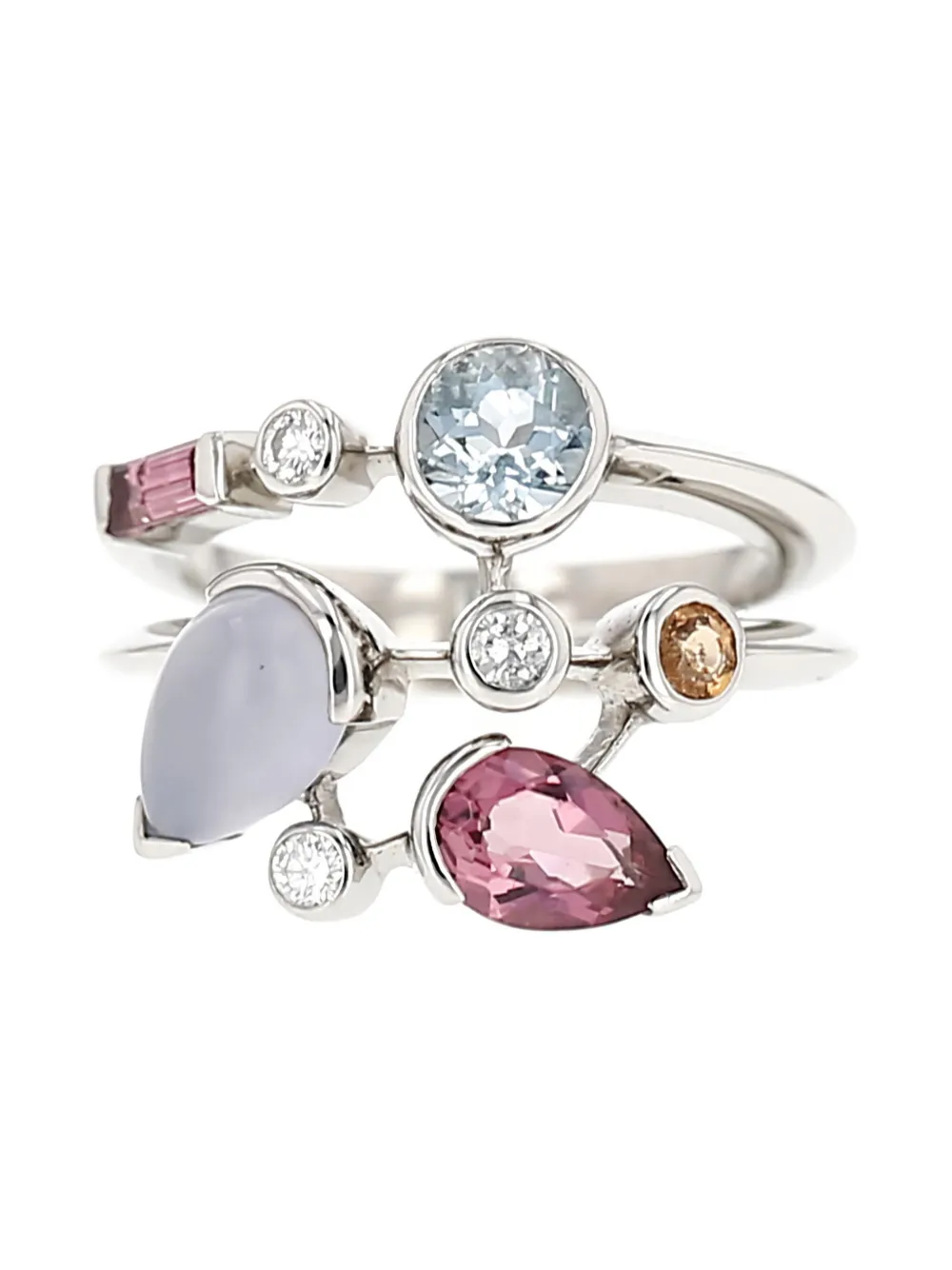 Cartier 1990's diamond coloured stones ring - Argento