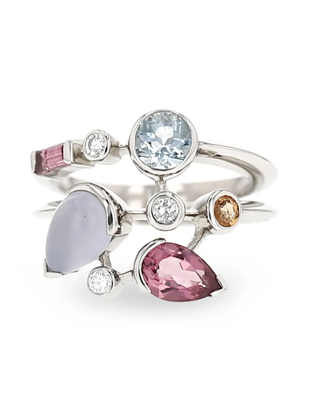 Cartier 1990's diamond coloured stones ring - Silber