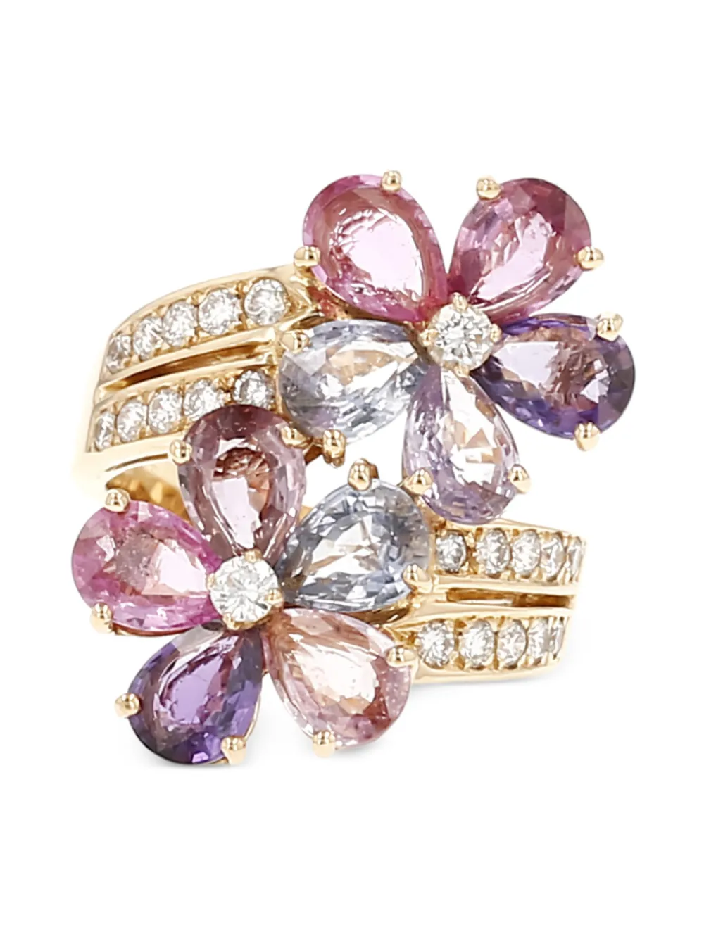 Bvlgari Pre-Owned 2000's diamond sapphire flower ring - Oro