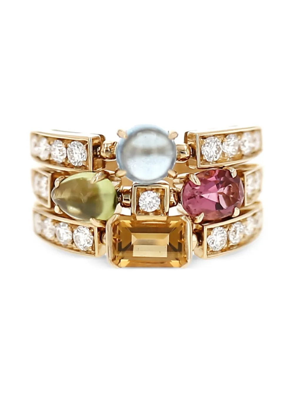 Bvlgari Pre-Owned 2010's Allegra diamond peridot citrine topaz tourmaline ring - Oro