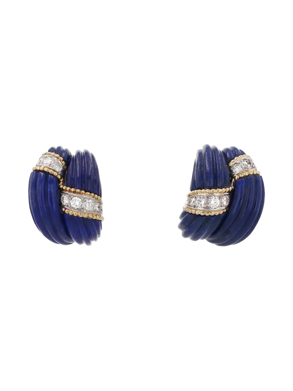 Cartier 1970's diamond and lapis lazuli earrings - Blu