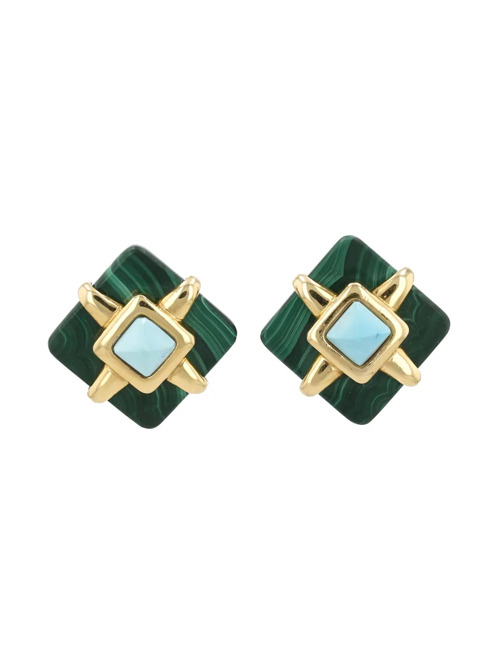 Cartier 1973 malachite and turquoise earrings - Grün