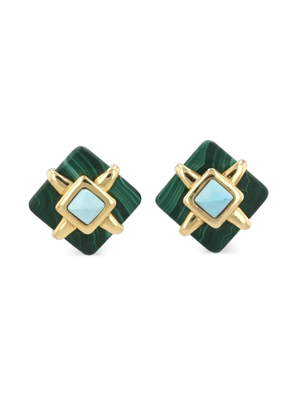 Cartier 1973 malachite and turquoise earrings - Verde