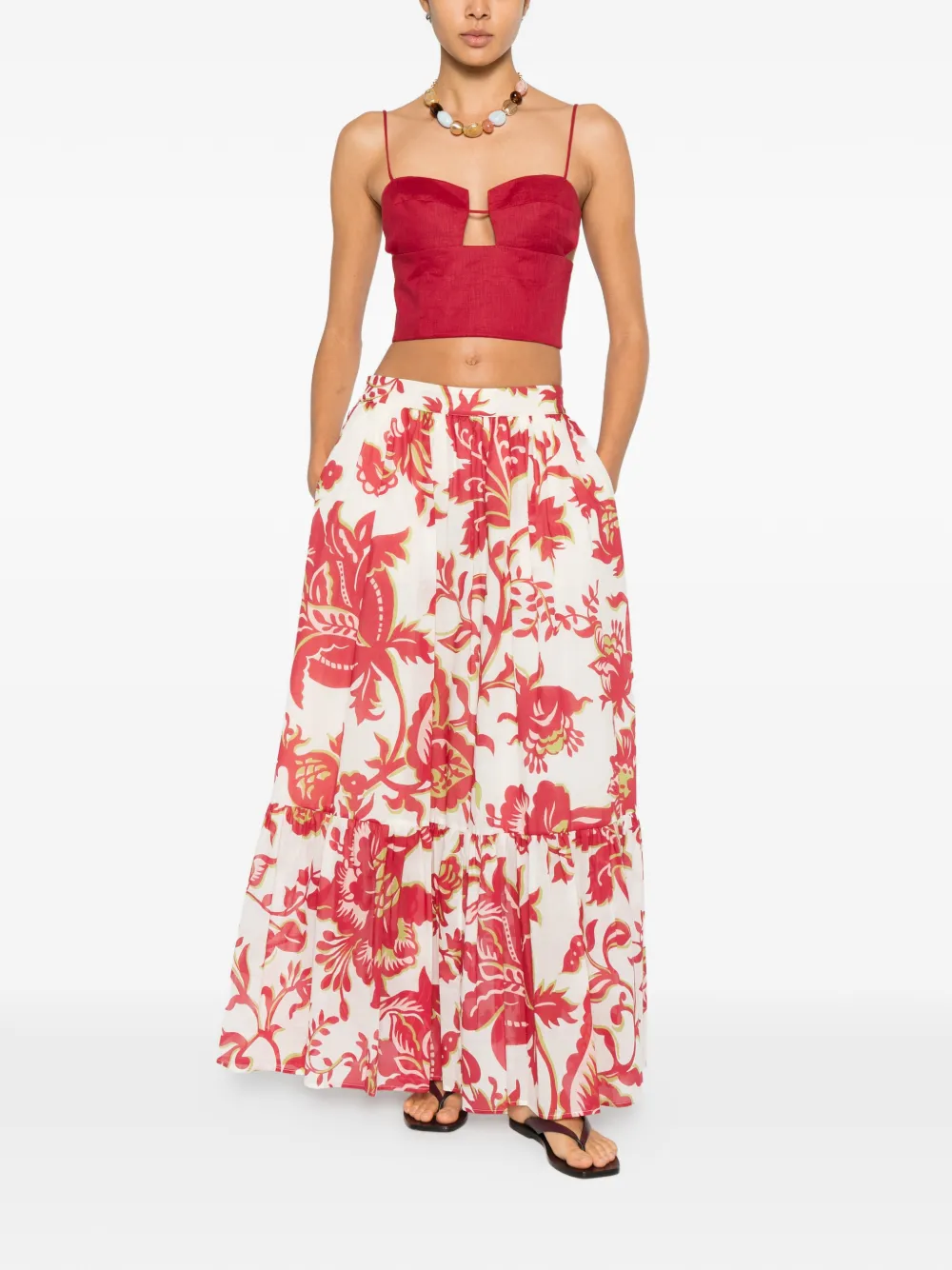 ETRO floral-print tiered maxi skirt - Wit
