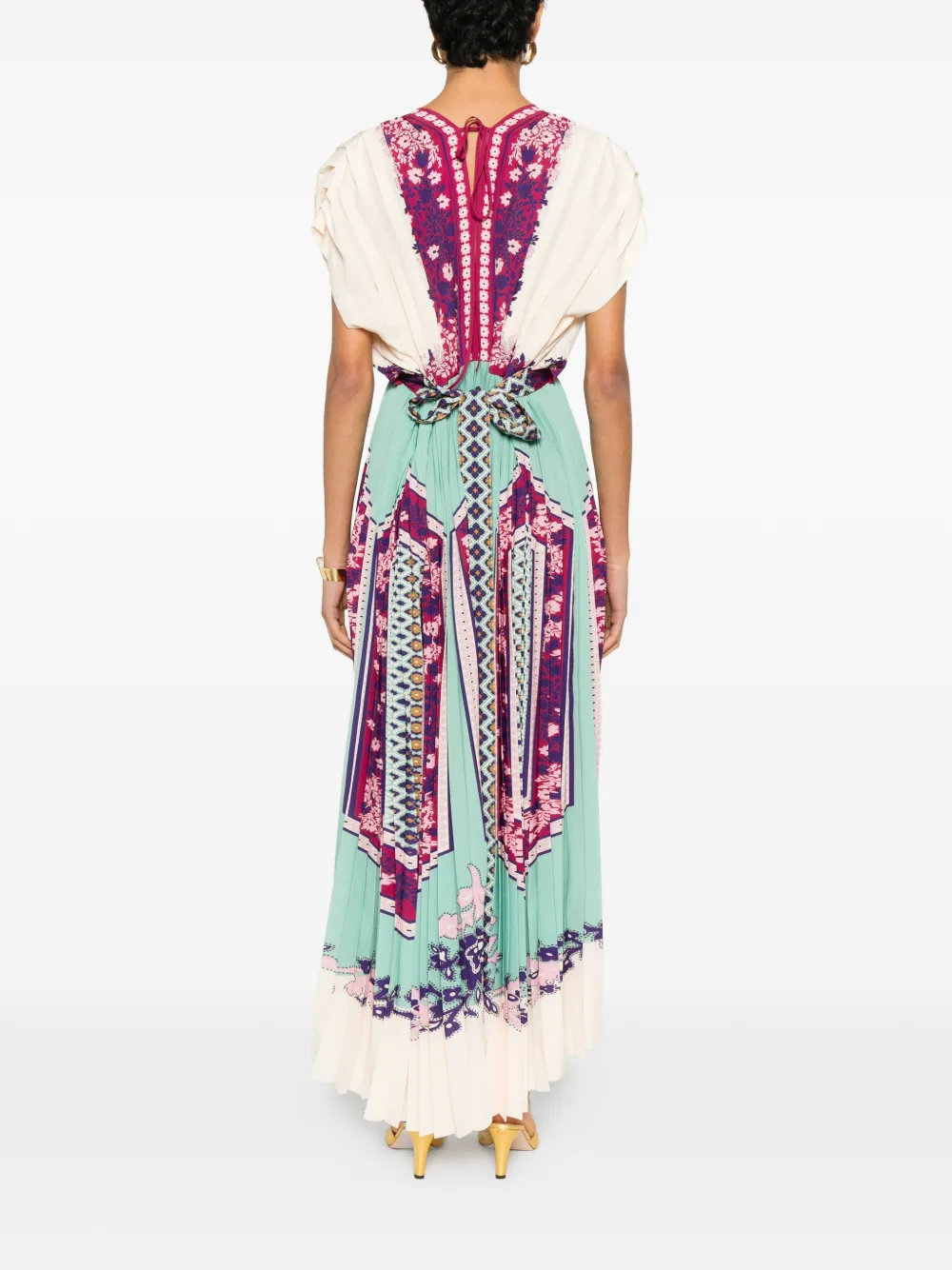 La DoubleJ Geplooide midi-jurk met V-hals en bloemenprint Beige