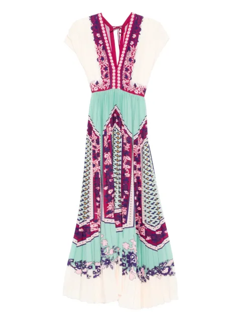 La DoubleJ Vestido midi floral com gola V e pregas