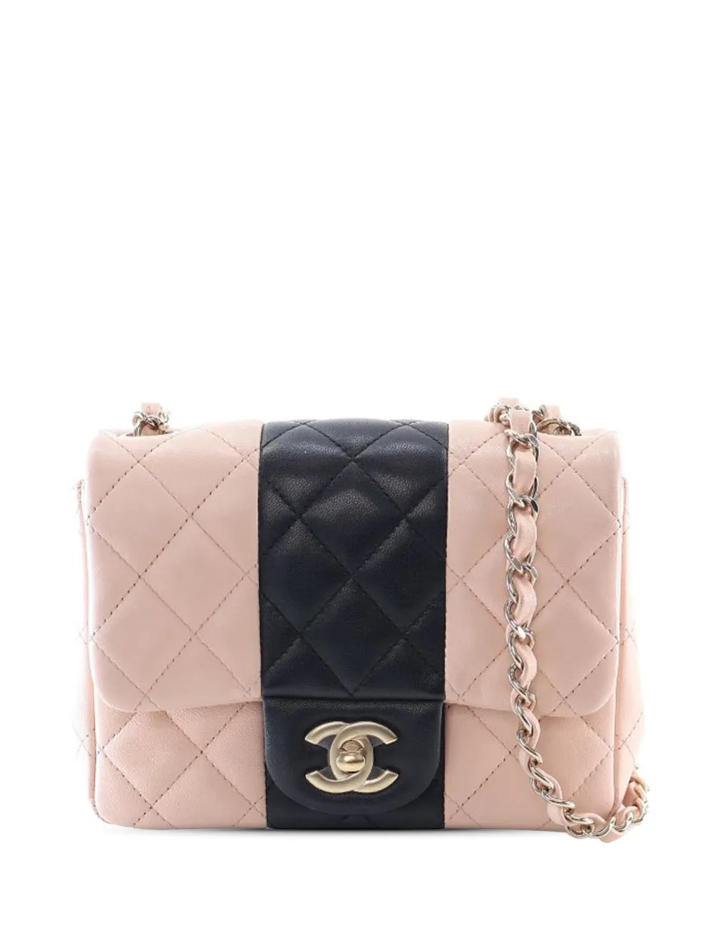 CHANEL Pre-Owned Borsa a tracolla Single Flap Square Classic mini in pelle di agnello bicolore 2021-2025 - Rosa