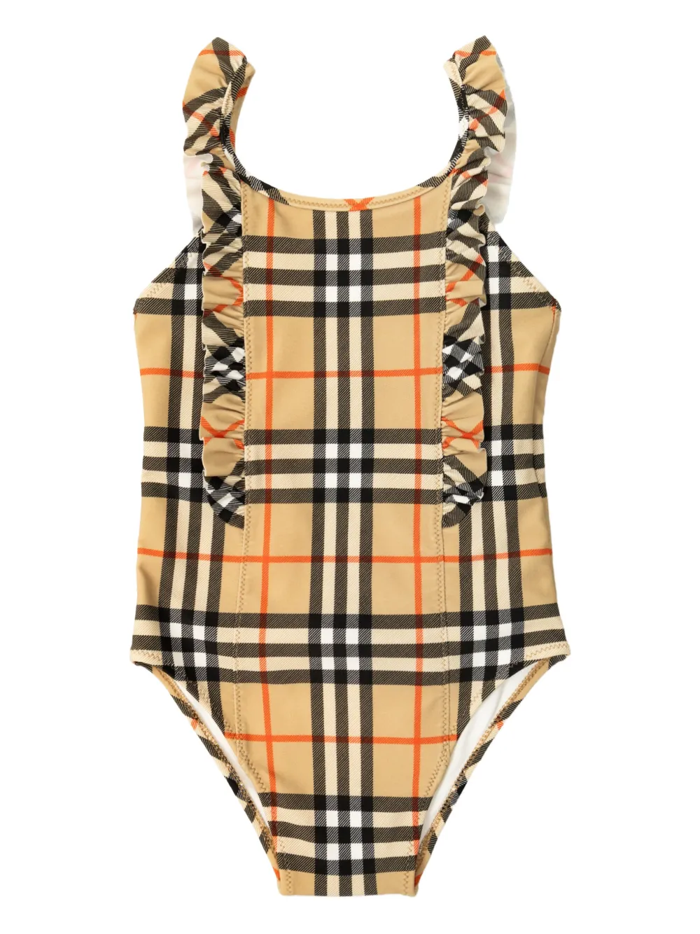 Burberry Kids ruffled check swimsuit - Nude