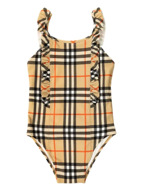 Burberry Kids ruffled check swimsuit