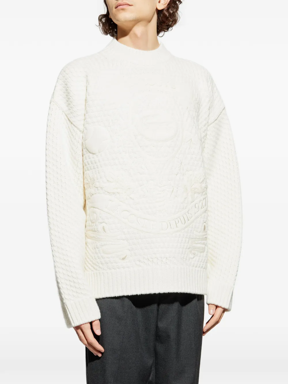  Lacoste Pull à Design Embossé - Blanc 